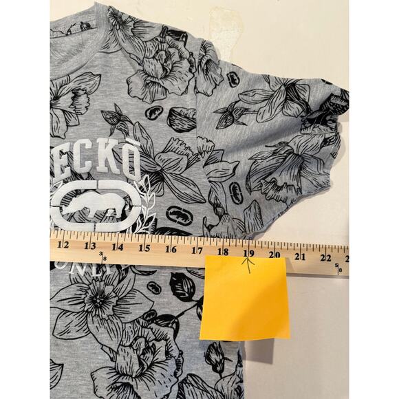 Ecko Unltd T-Shirt M Gray Floral Logo Graphic Tee Streetwear Y2K Skate Style - Picture 6 of 8
